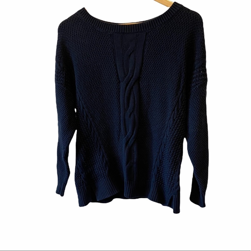 TOMMY HILFIGER Navy Cable Knit Crew Neck Sweater L